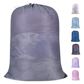 Polecasa Heavy Duty Large Mesh Laundry Bag with ID Tag and Locking Drawstring Closure - 24 x 36 inches - Laundry Hamper Liner, Washable Laundry Bags for Travel, Sports, Dorms (Grey)