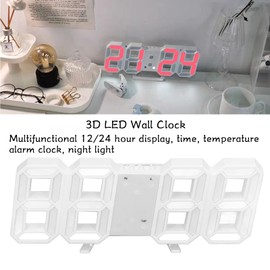 CHICIRIS 3D LED Wall Clock Minimalist White Frame Digital Wall Alarm Clock Timer with Temperature for Home Livingroom Multifunction(Red Word)