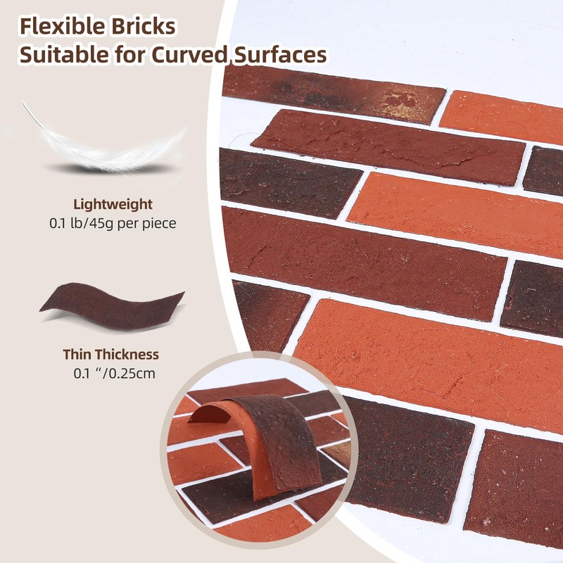 Holydecot 76pcs Red Thin Brick Veneers, Curlable Red Brick Tiles,