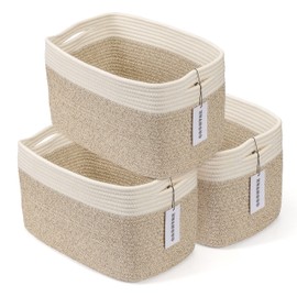 Cotton Rope storage Basket Bins Woven Basket for Organizing Shelves 15X10X9.3" Rectangle Decorative Baskets For storage Clothes Toys Books Towels Nursery basket organizer 3 pack white and brown