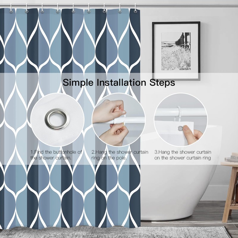 Gelbchu Aegean Blue Fabric Bath Shower Curtain W 54 x