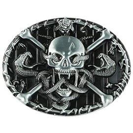 LKMY Men's Belt Buckle, Vintage Skull Skeleton Oval Belt Buckle For Mens Gift Antique Silver(Skull-Cross)