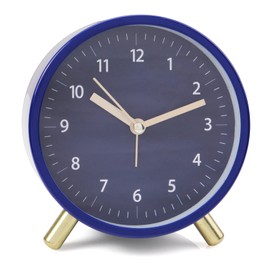 AOLOX Alarm Clock 4.5" Bedside Battery Operated Round Analog Clocks with Backlight for Bedroom, All Blue