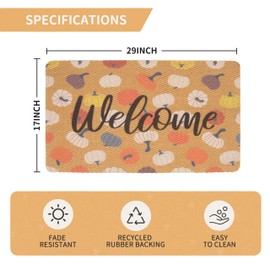 Hello-Pumpkin-Welcome-Doormat Artificial Coir Welcome Mat Fall Door Mat Harvest-Festival Front Door Mat for Entrance 17 x 29 Inch