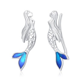Mermaid Earrings 925 Sterling Silver Mermaid Climber Earrings Fairy Tail Earrings for Women Mermaid Tail Earrings Animal Cuff Earrings Hypoallergenic Sea Mermaid Jewelry Gift for Teens
