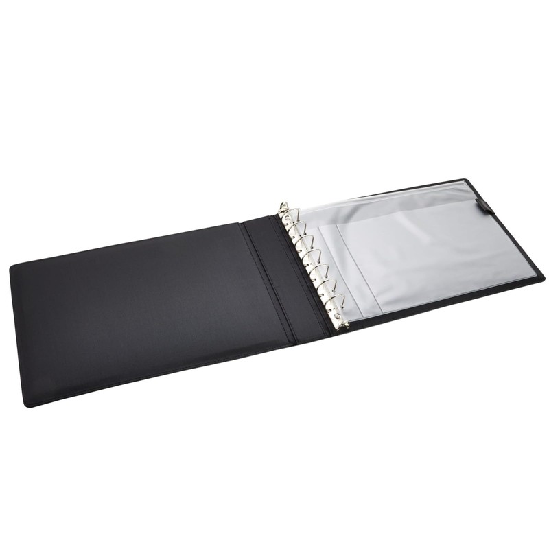 Juvale Check Binder - Black Faux Leather, 7-Ring, 14 x