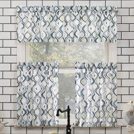No. 918 Barker Geometric Print Microfiber 3-Piece Kitchen Curtain Set, 54" x 36", White