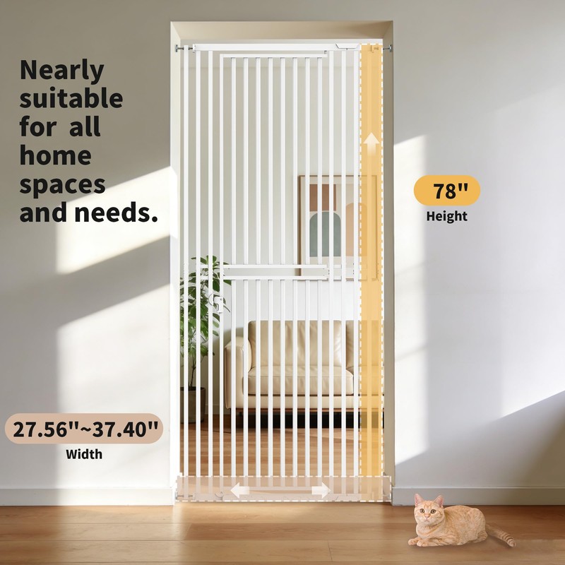 78.74" Extra Tall Cat Gate for Doorway, Wide Adjustable 27.56"-32.28"