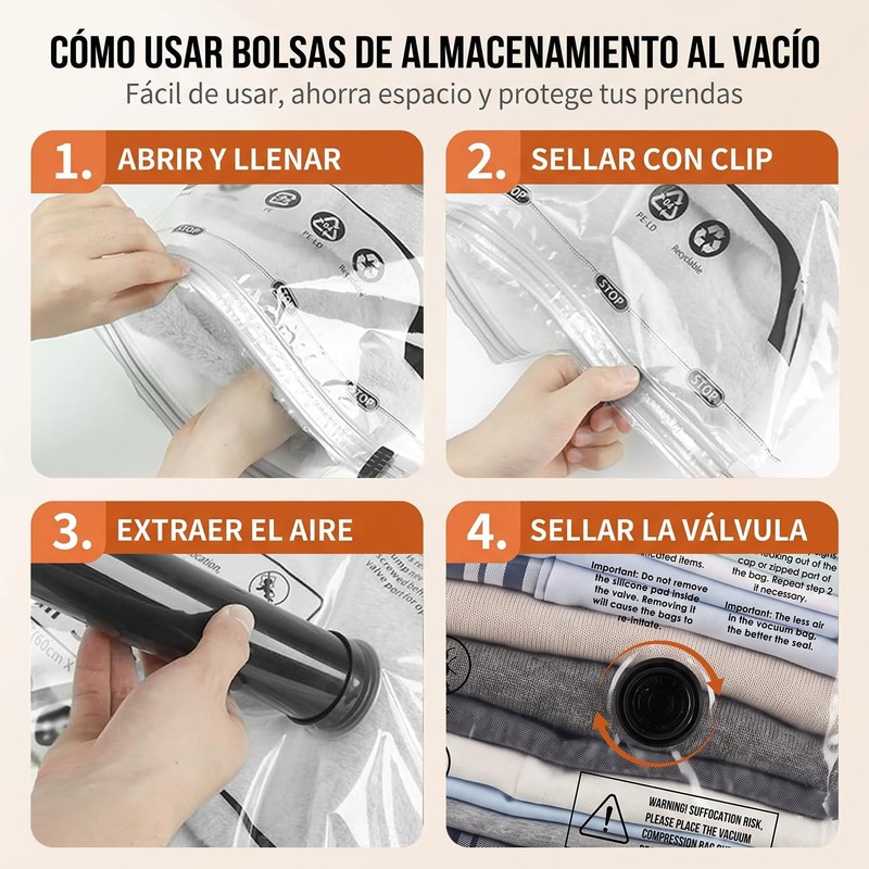 16PCS Bolsas de Almacenamiento de Vacío, Bolsas al Vacio Ropa