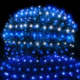 kemooie Outdoor Christmas Net Lights,198 LEDs 9.8FT x 6.6FT Net Lights, Connectable 8 Twinkle Modes Hanging Mesh Lights for Garden Bush Window Christmas Decorations (Blue&White)