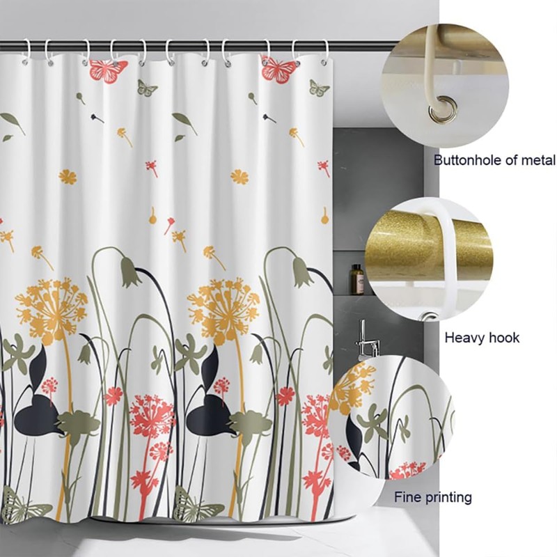 Cawtiuly Shower Curtains Waterproof Washable Fabric Bath Curtain with Hooks