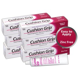 Cushion Grip Thermoplastic Denture Adhesive, 1 oz (Pack of 6) – Refits & Tightens Loose Dentures for Up to 4 Days, Long-Lasting Glue-Free Formula