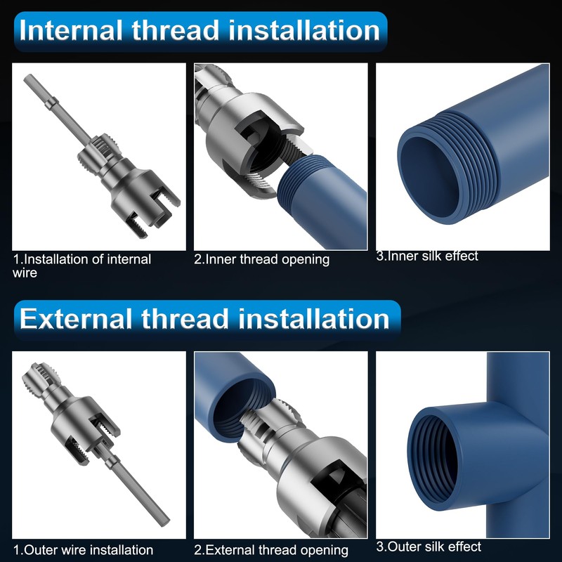Integrated Internal & External Pipe Threading Tool, 1/2'' 3/4'' Dual-Function