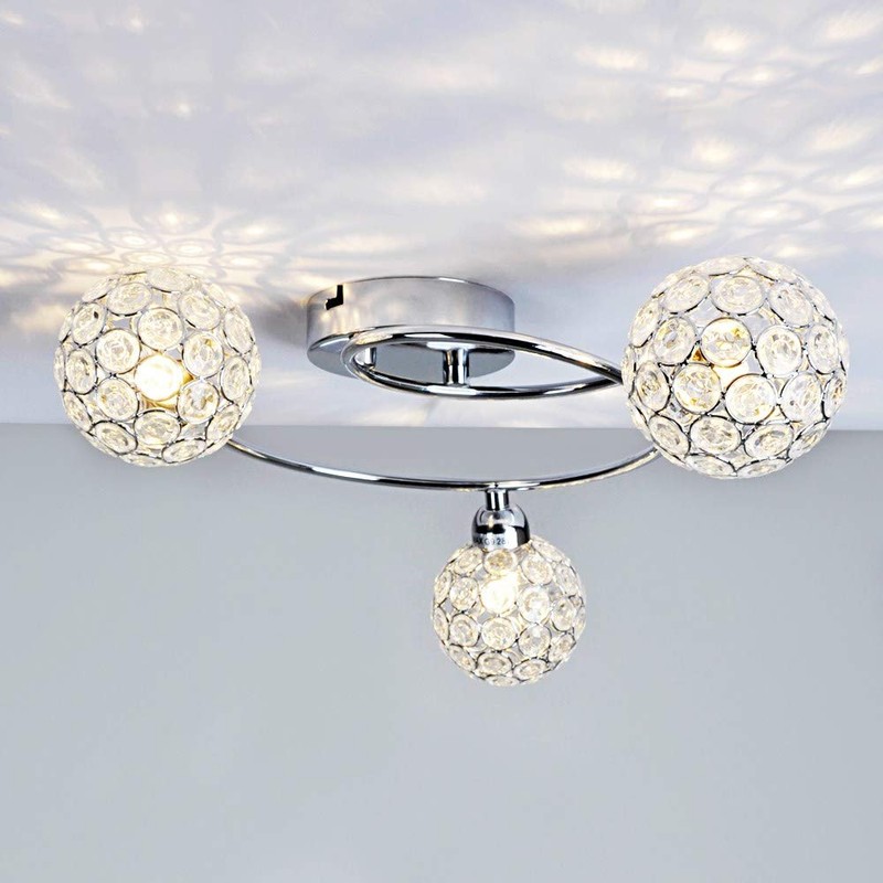 MiniSun Contemporary 3 Way Silver Chrome Swirl Design Flush Ceiling
