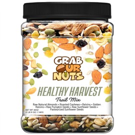 Grab Our Nuts Healthy Harvest Trail Mix 40 Ounce Jar: Raw Natural Almonds, Roasted Cashews, Raisins, Golden Raisins, Raw Pumpkin Seeds, Raw Sunflower Seeds, Pasteurized Sunflower Seeds