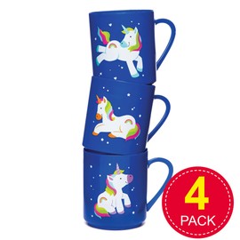 Baker Ross AR579 Unicorn Mugs-Pack of 4, Plastic Cups for Kids Prizes, Gifts, Party Bag Fillers or Rewards, Blue, 4 Count (Pack of 1)