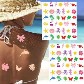 Tanning Sunbathing Stickers 360 Pcs Body Sticker Tanning Bed Decals - Tannings Heart Lips Butterfly Cherry Dolphin Tree Star Sun Stickers for Summer Beach Outdoor Indoor Salon Party Supplies