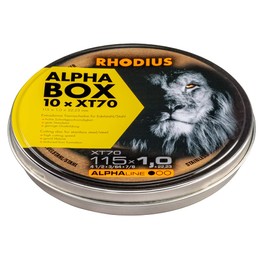 Rhodius Extra-Thin Stainless Steel Cutting Discs, XT70, Diameter 115 / 125 x 1.0 - 1.5 mm, for Angle Grinder, Metal Cutting Disc, Pack of 10 / 25 / 50