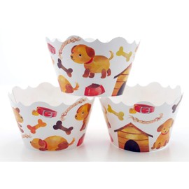 Puppy Birthday Party Supplies Cupcake Wrappers (12 Pack) -"Adopt A Puppy" Dog Party Decorations, Dog-Gone Cute Pawty Favors, Animal Cupcake Wrappers w/Dog Bone, Paw Prints, House, Rope, Collar