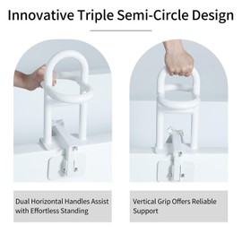 Triple Grip Adjustable Bathtub Handles for Seniors, Tub Grab Bars for Side of Tub, Handicap Grab Bars, Tub Handles for Elderly Innovative Balance Design for Family Safety fits 3-inch+ Thick Walls