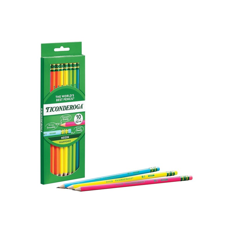 Ticonderoga 13810 Pre-Sharpened Pencil, HB, 2, Assorted Color Barrels, 10/Set