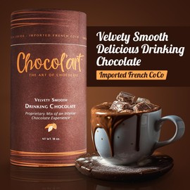 Chocol'art Velvety Smooth Chocolate Hot Cocoa Mix, Premium Rich Flavor Made with Imported French for Indulgent Drinking - Dairy Free Chocolate, Nut Free, Gluten Non-GMO, 18 oz (1)