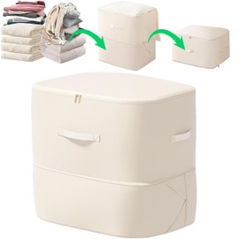 Ultra Space Saving Self Compression Organizer, Upgrade Comforters Compression Storage Bag, Portable Space Saver Storage Packing Bags (Beige-1pcs)