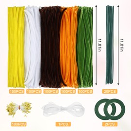 500 Pcs Pipe Cleaners Craft, 5 Colors Pipe Cleaner Flower Kit for DIY Crafts, Chenille Stems for Flower Bouquet Making Kit with Stamens Floral Wires, Gardening Tape, Ribbon for Flowers Making