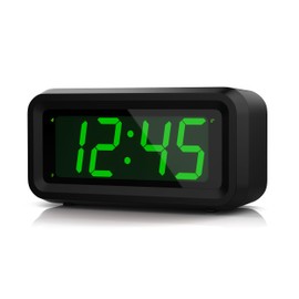 KWANWA Alarm Clock, Small Digital Clock, 1.2inch Green LED Clock, Adjustable Brightness, Dim Night Mode, 12H/24H, Battery Operated, Wall-Mounted, Snooze, Clock for Bedroom, Travel Clock, Kids Clock