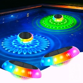 Solar Floating Pool Lights, 6.4" Solar Pool Lights that Float, RGB Upper and Lower Floating Pool Light Solar Powered, IP67 Waterproof, 57 Modes, 3 Timers for Above Ground Pools, Bathtub & Party, 2 PCS