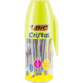 BIC Megatubo 20 Pcs Colorful Crystal Ballpoint Pens (1mm Tip) Funny Fluorescent Crystal Ballpoint Pens (1.6mm Tip) Stationery for School and Home Gift Idea