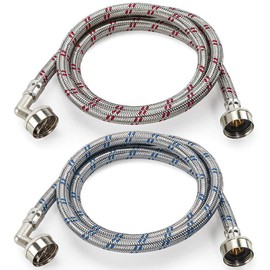 【UPGRADE】4FT Washing Machine Hoses with 90 Degree Elbow Premium Stainless Steel Burst Proof (cost-effective 2 pack) Red and Blue Striped Water Connection Inlet Supply Lines by Cenipar