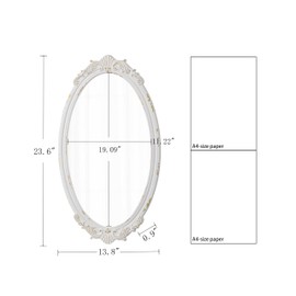 Sintosin Antique Arendahl Glam Ornate Oval Mirror 24" X 14", Hanging Distressed White Vintage Mirrors for Wall Decor Living Room, Wood Mirrors for Bathroom Entryway, Horizontal or Vertical