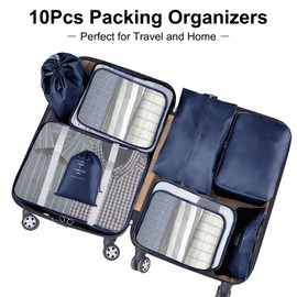 10 Piece Suitcase Organiser Set, Packing Cubes for Suitcase, Travel Accessories, Suitcase Organiser Set, Clothes Bags, Packing Cubes, Cosmetics, Travel Organiser, Packing Bags for Suitcases