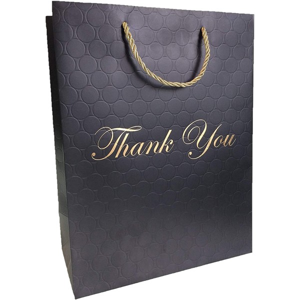 Large Black Thank You Gift Bags Bulk (120 Bags) Gold Foil Paper Shopping Bags with Gold Handles 10x13x5 Heavy Duty Premium Quality Matte Embossed for Merchandise, Retail Wig Salon