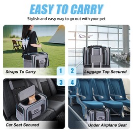 SweetBin 2 Sides Travel Expandable Pet Carrier Bag (Large), Airline Approved Soft-Sided Cat Carrier with Pad & Pocket & Removable Shoulder Strap - 18"x11"x11" Dog Airplane Carrier Under Seat