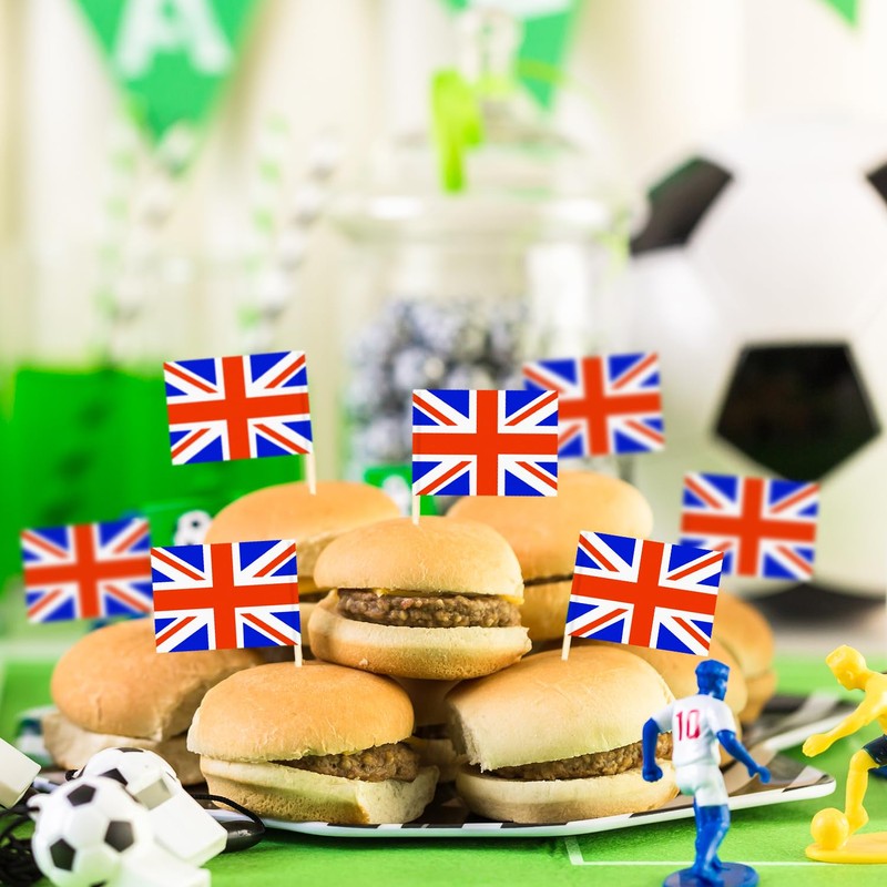 British Toothpicks Flag,100PCS Union Jack Cupcake Toppers Stick Flags Double