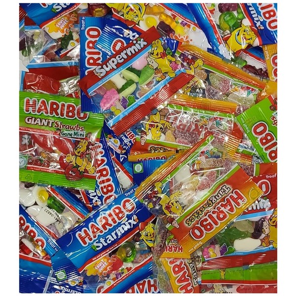 40 Pcs Haribo Bulk Mini Sweets Bag Gift Hamper for Kids Or Adults - In variety Of Tangfastics, Starmix, Giant Strawbs, Supermix- Party Sweets For Any Ocassion