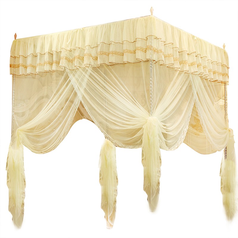 Luxury Princess Three Side Openings Post Bed Curtain Canopy Netting