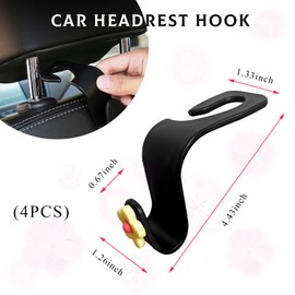 Yourkar 4 PCS Car Seat Headrest Hook, Plastic Headrest Hooks with Adhesive Flower, Auto Back Seat Hanger Storage Hook for Grocery Bag Purse Handbag Umbrella, Car Accessories (Light Yellow)