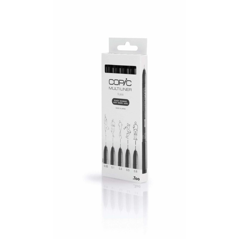 COPIC Multiliner Set, Black, 5 Fineliner Pens in Different Line