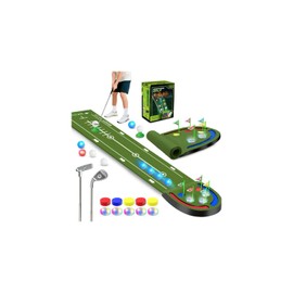 TERRAMUS Golf Putting Mat with Light up Holes, Glowing Golf Balls, Practice Putting Green with 2 Clubs, Toy Golf set,Golfing Practice Mats,Training Mat Indoor Outdoor,Sport Game for Kids Adults Family