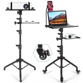 Tossbiss Projector Stand with Wheels, Laptop Tripod Stand with Phone Holder, Rolling L...