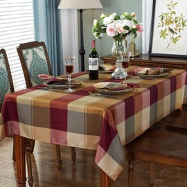 Honellaty Rectangle Tablecloth Checkered Polyester Table Cloth Spill-Proof Wrinkle Resistant Plaid Fabric Table Cover Kitchen Dinning Outdoor, 52 x 70 Inch Red