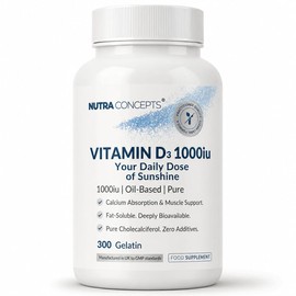 Vitamin D3 1000iu – 300 Geltain Capsules - Supports Immunity, Bones, Teeth & Muscle Function - Oil-Based for Superior Absorption - Easy to Swallow - High Strength Cholecalciferol