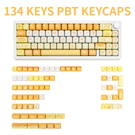 GEKUCAP PBT Keycaps 134 Keys Cute Key caps Dye-Sublimation Rabbit Theme Yellow Keycap Set XOA Profile Custom Keycaps for Cherry Gateron MX Swithes Mechanical Keyboards