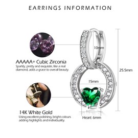 VYYU Silver Hoop Earrings for Women Girls, Convertible Link Earrings with Heart Shaped Cubic Zirconia, Link Drop Dangle Earrings with Double Hoop | Sleeper Hypoallergenic Earrings Jewellery, Green