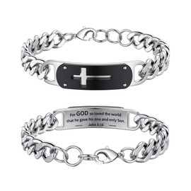 Lunvky Cross Bracelet for Men Boys, Bible Verse Silver Cross Jesus Bracelet Baptism Christian Religious Jewelry Teen Kids Gifts Ideas Male Christ Stainless Steel Bracelets John 3:16