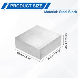 PATIKIL 80x80x30mm Steel Bench Block, Steel Block Metal Bench Block No Holes Matched Hardened Steel Flat 123 Blocks Precision Ground Milling for Jewelry Making Stamping Tool, Square