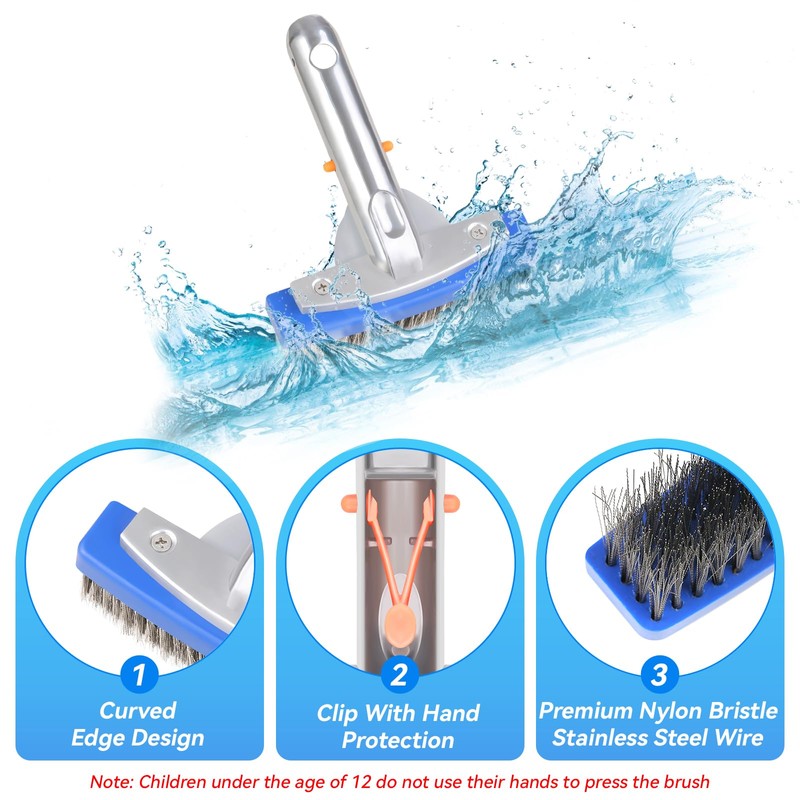 5-Inch Stainless Steel Pool Brush - Heavy Duty Pool Cleaning